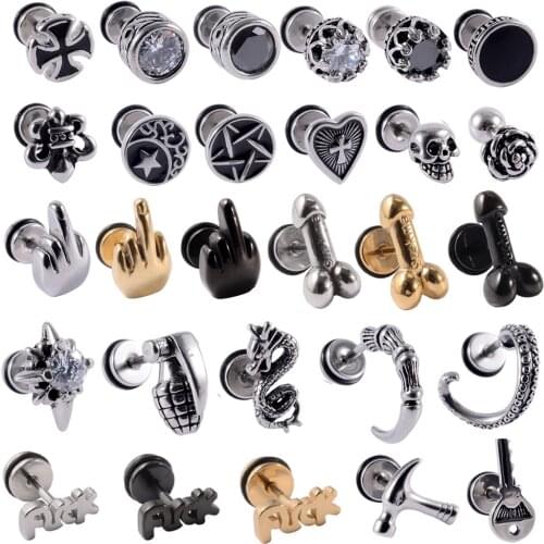 1pcs Punk Gothic Retro Stainless Steel Ear Studs Ear Tragus Helix Cartilage Lobe Man Women Fashion Earrings Body Piercing Jewel