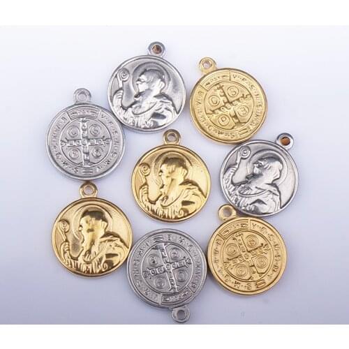 100% Stainless Steel St Benedict Medal Pendant Gold/Silver Color Metal San Saint Benedict Cross Medal Wholesale 20pcs