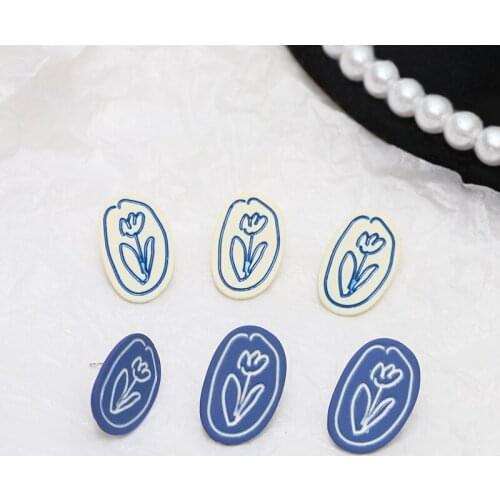 30pcs/lot cartoon Asymmetric tulip flower core geomtry irregular ovals shape fashion earrings stud diy jewelry earring accessory