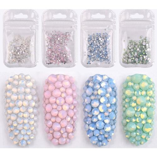 350pcs Mixed Size SS4-SS20 Blue/Green/Pink/White Opal 3D Crystal Nails Art Rhinestone,Flatback Glass Nail Art Decoration