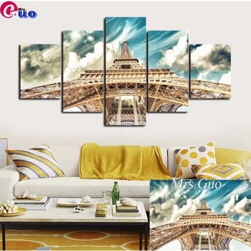 5 Panels/Set Wall Art DIY Diamond Painting Paris City Tower Full Square Round Drill Embroidery Sale Rhinestone Diamond Decor