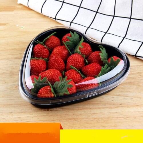 50pcs High quality creative heart shape transparent disposable fruit strawberry cups 450g small takeaway packaging cup with lid