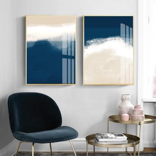 Watercolor Navy Blue Beige Abstract Pictures Canvas Painting Gallery Wall Art Posters and Prints for Living Room Home Decoration