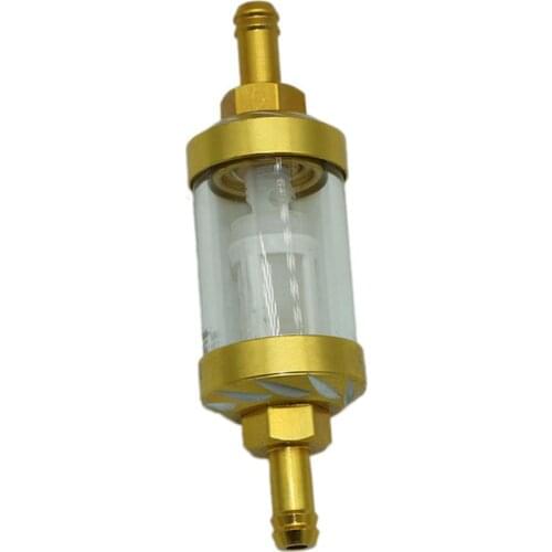 Motorcycle Aluminum Metal Gas Fuel Filter Gold Glass Fits 8mm Inline Universal Hose Filters For ATV UTV motor Gas Fuel Filter