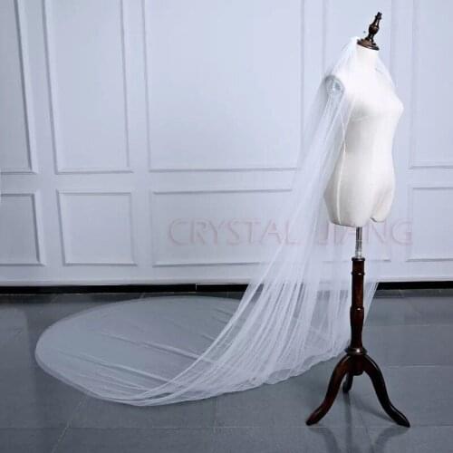 White Ivory Long Wedding Veils Cathedral Veil 3 Meters 2 Layers Raw Edge Romantic Bridal Veils