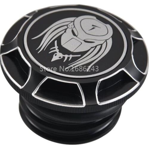 Black Motorcycle Fuel Gas Tank Cap Custom Predator With Mask Trim For Harley XL Dyna Softail Touring Road King Trike 1996-2014