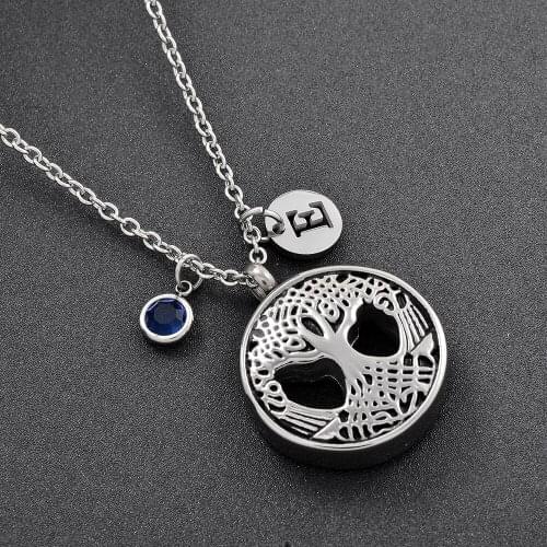 Tree of life Birthstone Memorial Jewelry With DIY Charms Stainless Steel Urn Pendant Necklace Keepsake Ash holder