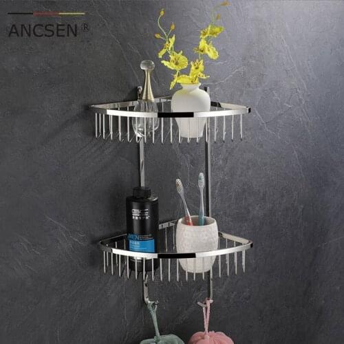 Double-Deck Polish Mirrored Triangle Basket Bathroom Corner Rack Bathroom Storage Rack Shower Room Basket Rack Storage Basket