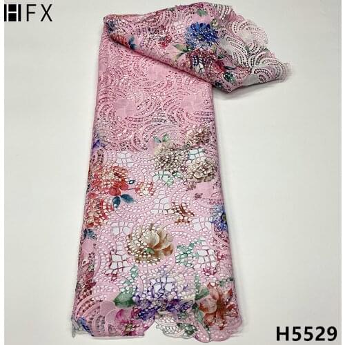 HFX 2021 african cord colorful lace fabric latest 2021 high quality pink guipure lace fabric for party dresses 5yards H5529