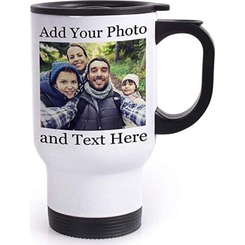 Customizable Travel Mug Personalized Travel Mug with Name and Text - Add Your Photo, Text, Logo, Image - 14oz Travel Tumbler wi
