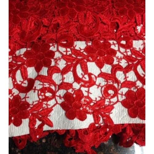 RED sequin lace fabric New embroidery High quality 2018 beads organza tulle lace material embroidery French net lace fabric