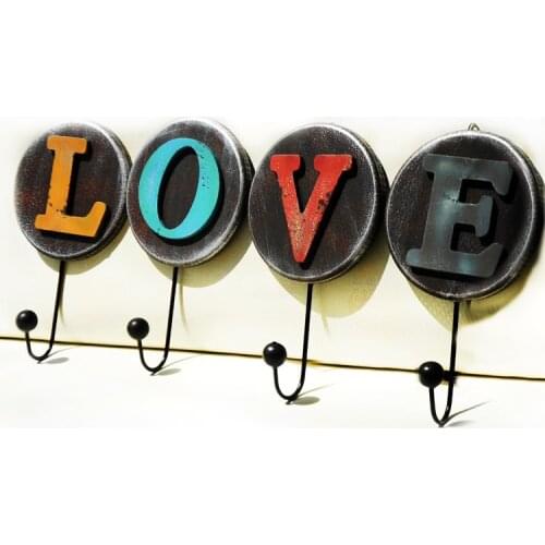 Creative Home Decor Letter Pattern Hook Home Wall Hooks For Hanging Painted Multifunctional Wall Hanger Wood perchero pared
