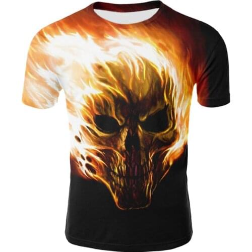 Summer new street hip-hop casual T-shirt flame skull 3D printed T-shirt 3D short-sleeved tide brand men’s horror pattern