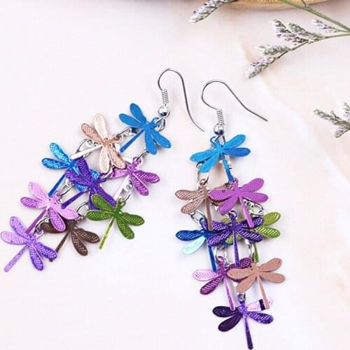 Hot Sale Jewelry Accessories 10 Colors Statement Dragonflies Pendants Colorful Women Drop Long Hanging Earrings for Wholesale