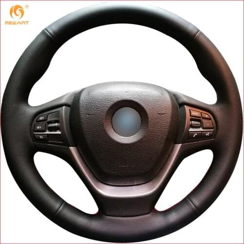 MEWANT Black Leather Car Steering Wheel Cover for BMW F25 X3 2011-2015 F26 X4 2014-2016 Interior Accessories Parts