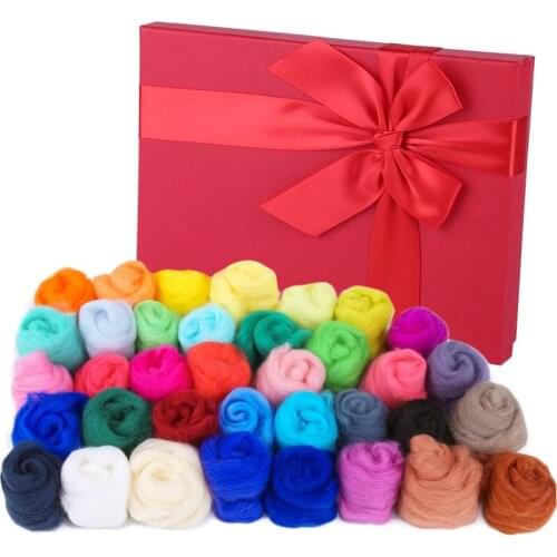LMDZ 36 Colors Wool Roving,(5g/Color) Wool Roving for Needle Felting, Needle Felting Wool with Gift Box, Fibre Wool Yarn Roving
