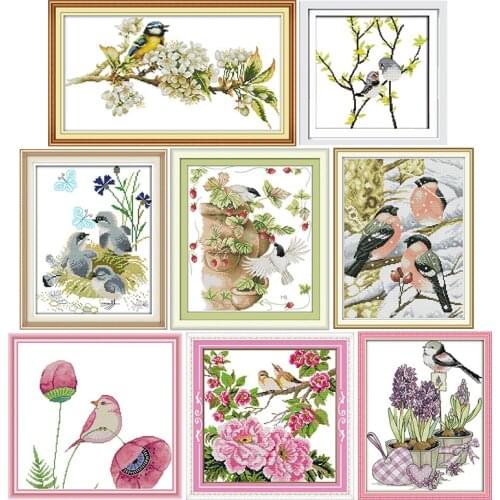 Bird on Tree Series Cross Stitch Kits 11CT 14CT Printed Pattern Crafts DMC Counted Sewing Needlework Embroidery Sets Decorations