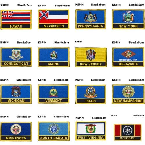 U.S.A Rentangle Shape Flag Patches Hawaii Mississippi Pennsylvania New York Connecticut Maine New Jersey Delaware Michigan