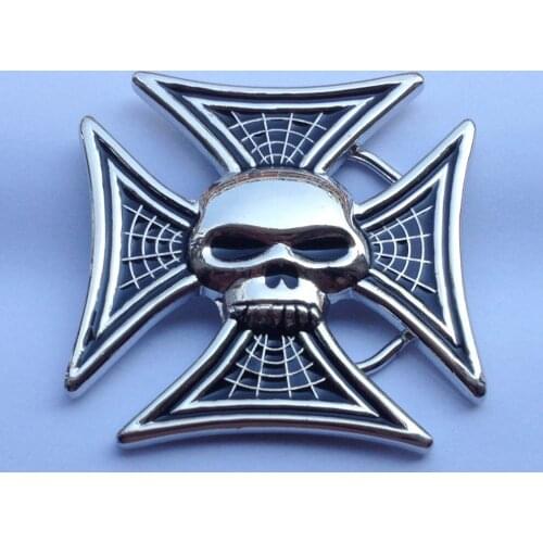 Skull With Cross Belt Buckle with pewter Sliver finish JF-BY55 suitable for 4cm wideth belt with continous stock free shipping
