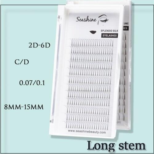 Seashine Long Stem Russian Volume Lashes Extension 2D 3D 4D 5D 6D 0.05mm Russian Volume Lash Premade Fans Eyelashes Extensions
