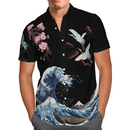 Japanese Famous Paintings Print Short Sleeve Shirts For Men Loose Cardigan Button Shirts Hawaiian Summer 2021 Ventilated Shirt