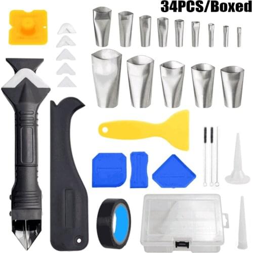 Seam Cleaning Tool 34pcs Set 3-In-1 Metal Caulking Scraper Gap Sealant Treatment for Doors Windows Wall Exterior