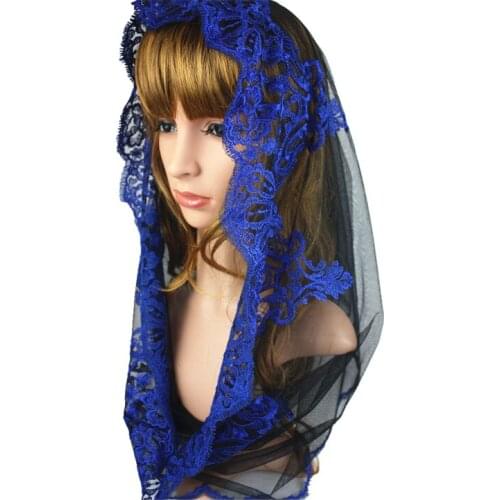 Blue Embroidery Catholic Veil Infinity Veil for Head Covering