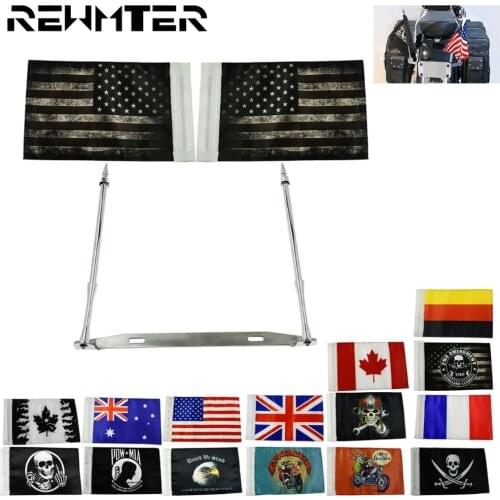 Universal Motorcycle Flags License Plate Frame Chromr Double Pole Flag Mast Holder Kit For Harley Sportster For Kawasaki Models