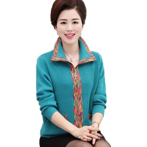 Spring Autumn Sweater Cardigan Middle-Aged Elderly Cashmere Sweater Knitted Cardigan Jacket Casual Zipper Coat Female Tops 2020