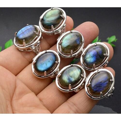 High Grade Natural Pan Blue Green Color Natural Labradorite Adjustable Rings Fashion Women Luxury Jewelry 5pcs/lot