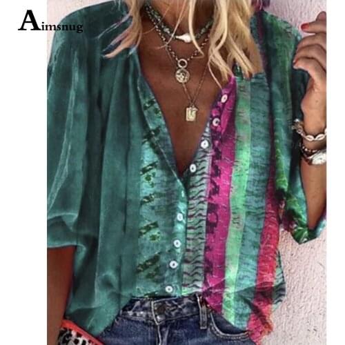 Plus size 4xl 5xl Women Latest Casual Shirt V-neck Stripe Print Blouse Long Sleeve 2021 Summer New Patchwork Tops Femme Clothes