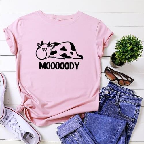 Summer Tops for Women T-shirt Harajuku Cartoon Cattle Print T-shirt Aesthetic Women Clothing Oversized Tshirt Kawaii Clothes 5XL
