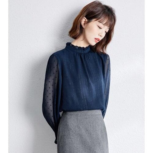 2021 New Spring Blouse For Women Plus Size Dot Printed Blusas Long Sleeve Sexy Summer Blusa Female Chiffon Tops Tees 1097