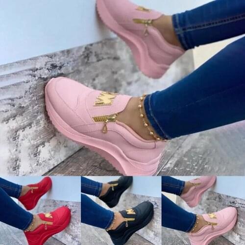 Womens Vulcanized Shoes Sneakers 2021 Women Chunky Sneakers Solid Color Platform Shoes Thick Bottom Zipper Zapatos De Mujer
