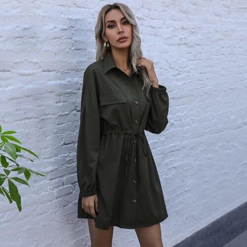 Women shirt dress Spring Summer long sleeve turn down collar Slim dresses Boy friend Styled shirt dresses