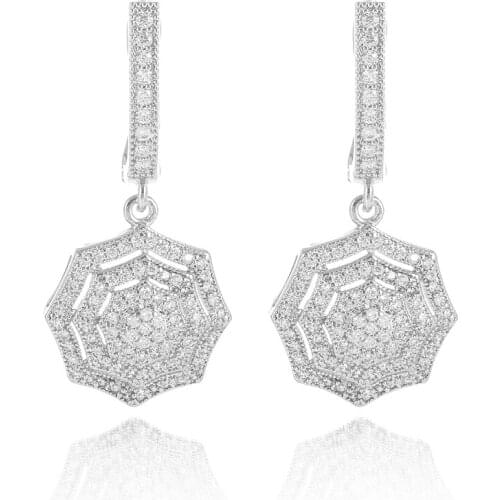 Full Pave AAA Zircon Drop Earrings for Women Trendy Lady Gift Vintage Dangle Earrings White Gold Color Wedding Jewelry