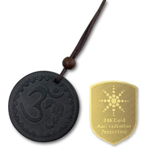 1 Energy Balance Volcanic Stone Pendant Negative Ion Pendant Necklace with 6 EMF Protection Stickers for Phone