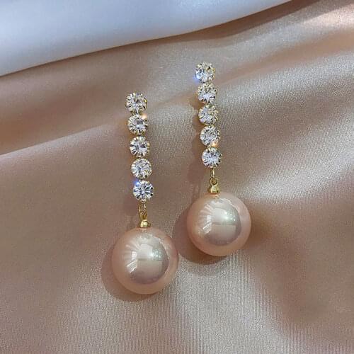 2021 New Trendy Long Tassel Rhinestone Pearl Dangle Earrings for Women Jewelry Elegant Champagne Gold Wedding Party Girl Gift