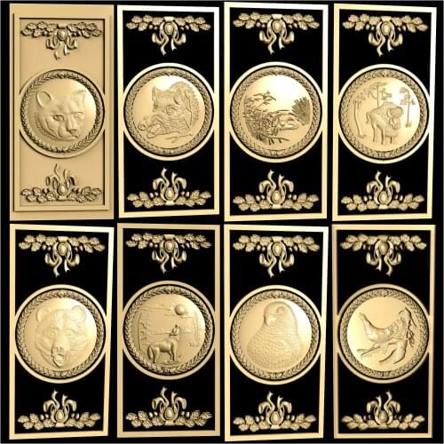 8pcs animals Decor panels 3D STL Model Decorative for CNC Engraver Relief for CNC Router Aspire Artcam _door and Cabinets