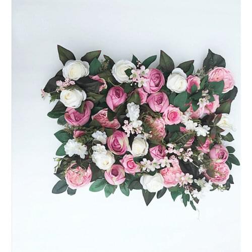Beige Blush Pink Rose Green Leaf Dahlia Artificial Flower 60x40cm DIY Party Flower Board Romantic Wedding Decoration Background