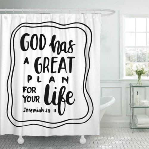 God Has Great Plan for Your Life Quote Shower Curtain Waterproof Fabric 72 x 72 Inches Set with Hooks