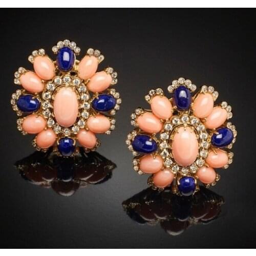 Bohemian Summer Flower Colorful Turquoises Stud Earrings for Women Vintage Gold Luxury Natural Stone Earring Fashion Jewelry