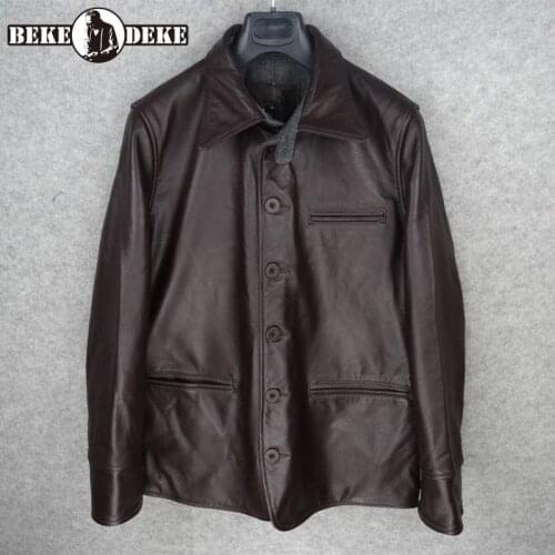 Brand Vintage Lapel Slim Fit 100% Genuine Leather Jacket Men Winter Business Casual Single Breasted Cowhide Coat Plus Size 4XL