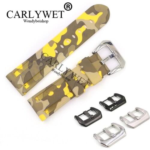 CARLYWET 24mm Camo yellow Waterproof Silicone Rubber Replacement Wrist Watch Band Strap Belt for Luminor