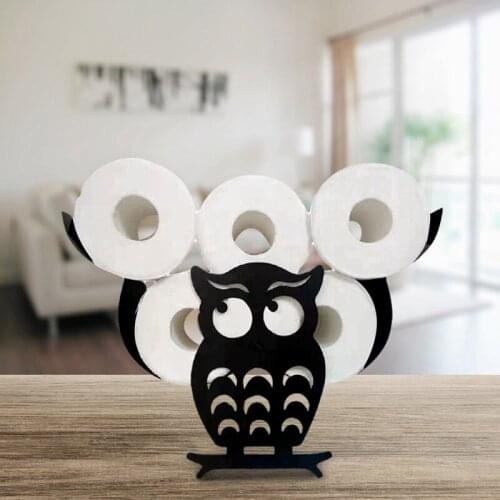 HLZS-Owl Decorative Toilet Paper Holder - Free-Standing Bathroom Tissue Storage Black Wall Mounted Roll Tissue Storage Shelf