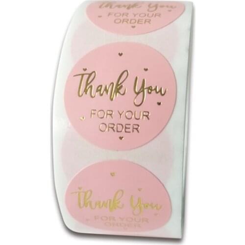 1INCH Pink Gold Foil Label Stickers Thank You for Your Order Stickers Scrapbooking for Wedding Giveaway Party Favors Labels