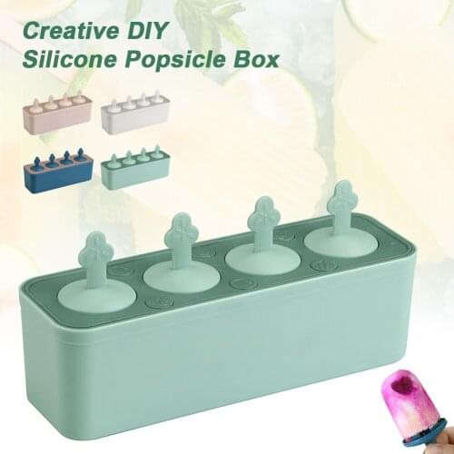 4 Cavity Ice Popsicle Mold Maker DIY Creative Homemade Summer Ice Cream Molds With Cute Sticks Retro Ice Moulds Cooking Tool New