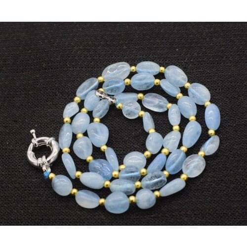 Blue Aquamarine baroque 6-13mm necklace 19 inch nature beads wholesale FPPJ
