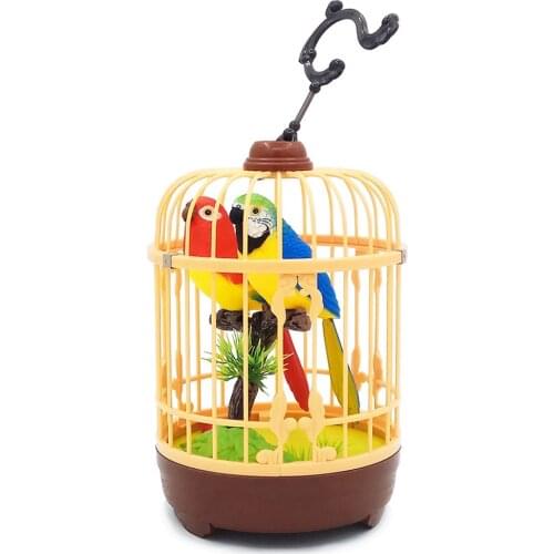 Haktoys Singing & Chirping Bird in a Cage, Moving Beak and Tail Sound Activated and Battery Operated Realistic Parakeet on a Tre