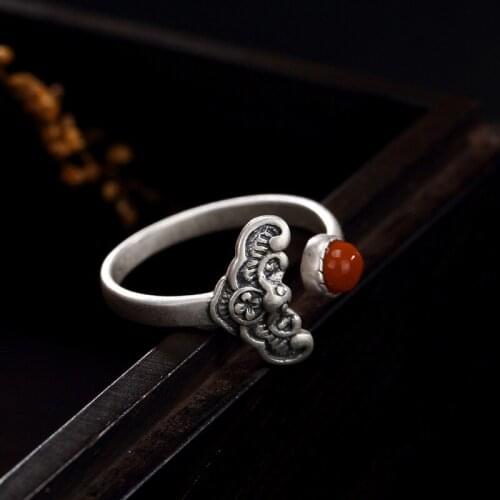 Pure silver blessing in front of plum blossom south red retro personality openings Sterling Silver Ring Rings Wholesale